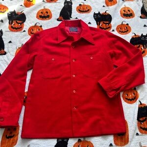 Vintage 1960s Pendleton red Virgin wool two pocket button up shirt MADE IN USA